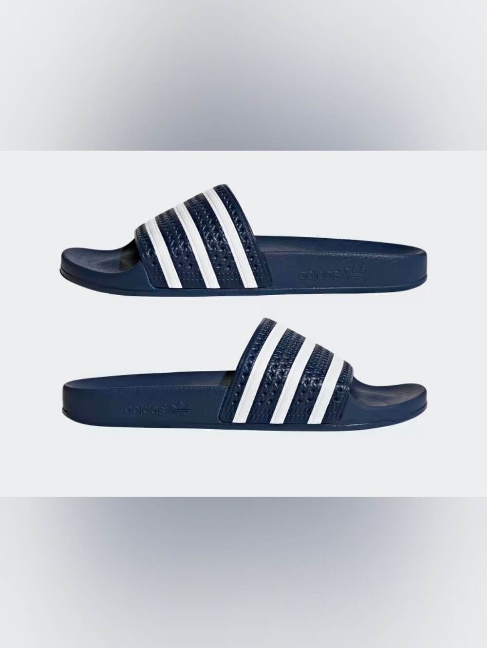 adidas Adilette Slides Navy and White Three-Stripe Sandals - Men's Size 12 NEW